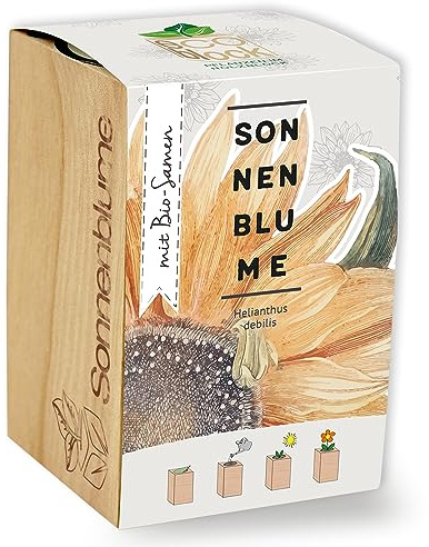 Feel Green ecoblock Sonnenblume, Bio Samen, Nachhaltige Geschenkidee (100% Eco Friendly), Grow Your Own/Anzuchtset, Pflanzen im Holzblock, Made in Austria