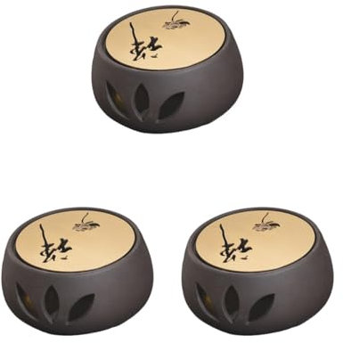 Set di 3 scaldavivande Zen in ceramica con vassoio per candela, fornace in rame