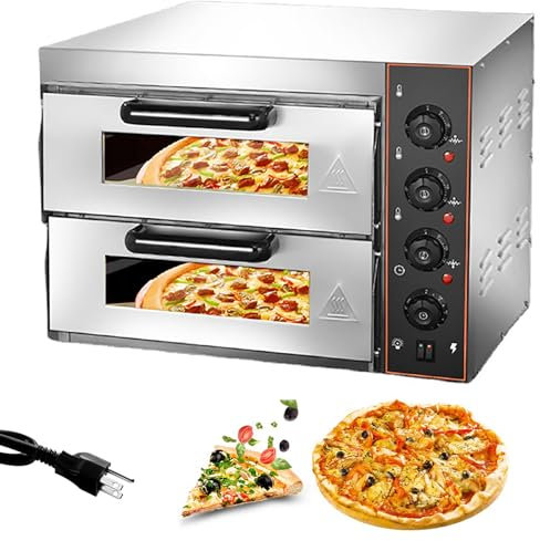 Four à pizza commercial, four à pizza électrique à deux étages, grille-pain polyvalent de 16pouces, four de cuisson en acier inoxydable, capacité de 40l, usage domestique en restaurant avec minuterie