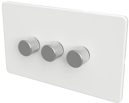 SAMOTECH Zigbee Dimmer Switch (Plastic faceplate/Metal knob) - No neutral wire required, compatible with Home Assistant and many other Zigbee-based platforms - White/Silver 3-Gang Zigbee Dimmer