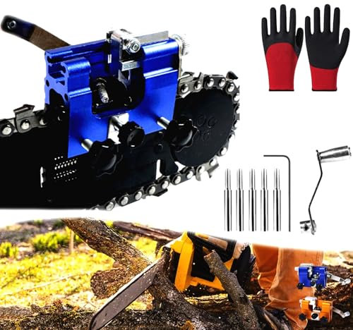 Nematyta Chainsaw Chain Sharpening Jig, Sherum Saw Sharpener, Chain Saw Sharpener Tool , Chainsaw Chain Sharpener, Portable Hand Crank Chainsaw Sharpener Set (2.8 * 2.4 * 1.2in-Blue)