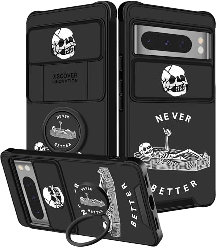 VincitoreModa for Google Pixel 8 Pro Case - [2in1] Women Girls Cute Skeleton Skull Phone Cover Ring Holder Stand Girly Teens Cool Funny Aesthetic Slide Camera Cover Design Case for Google Pixel 8 Pro