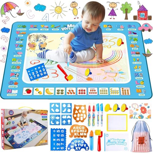 UCAMP Agua Dibujo Pintura, Alfombra Pintar Agua Niños 100x80 cm,Alfombra con Juego de Herramientas,Doodle Esteras Mágicas,Alfombra Mágica de Agua Juguete Educativo Regalo para 3 Años+