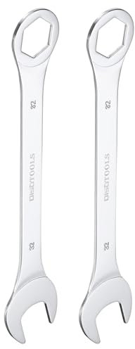 QUARKZMAN 2 Llaves Combinadas Delgadas Métricas de 32 mm de 6 Puntos Terminado en Caja de 15 Grados Offset Extremo Abierto CR-V Cromado Acero, Plateado