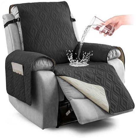 Waterproof Recliner Chair Cover With Pocket - Non Slip Armchair Cover for Electric Chair, Furniture Protector for Kids, Pets, Food (Black, 23.6IN Width)