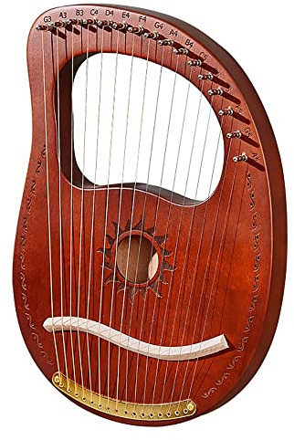 OWOHYG 16-saitige Lyra-Harfe mit geschnitzten phonetischen Symbolen, einzigartigen Mustern aus massivem Mahagoniholz, mit Stimmschlüssel, Saiten herausziehen, Handbuch, für Erwachsene, Ki