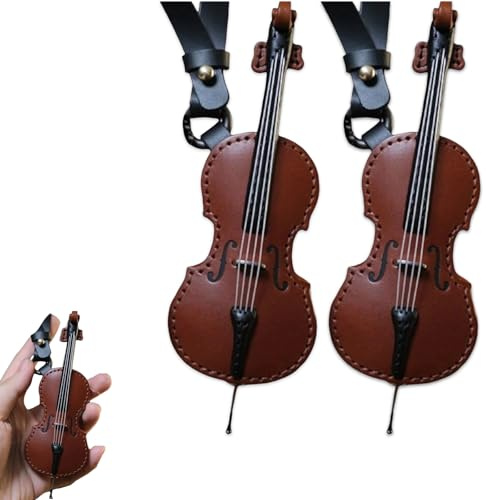 Porte-clés violon et violoncelle en cuir synthétique, porte-clés instrument de musique miniature, cadeau d'instruments de musique, décoration de Noël (B 2 pièces)