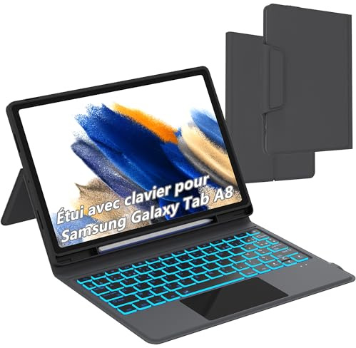 Custodia con tastiera per Samsung Galaxy Tab A8 da 10,5 pollici: touchpad intelligente, retroilluminazione a 7 colori, supporto multi-angolo, custodia tastiera all-in-one per Galaxy Tab A8 10,5 2021
