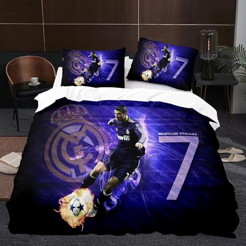 Enfunt-Home Housse de Couette Les Stars du Football, Parure de lit 3D en Microfibre avec Housse de Couette 140x200cm et taie d'oreiller pour Enfant 65x65cm