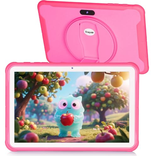 Trayoo Kids Tablet, 10.1 Inches Tablet for Kids with Case Included, 64G Storage, Dual Camera, WiFi, Education Apps Pre-Installed, Parent Control, YouTube (Pink)