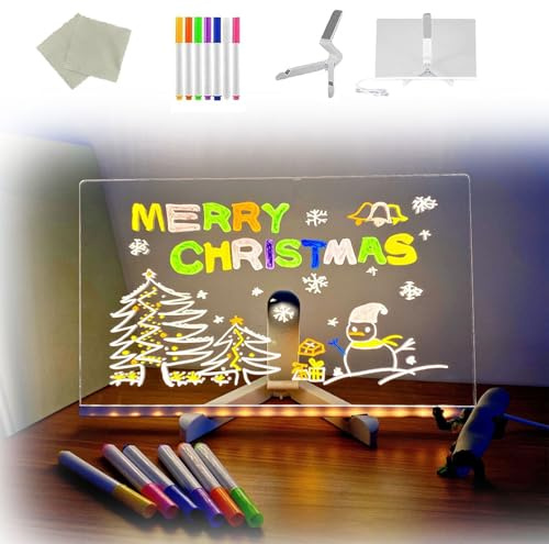 Magic Board,Magicboard Where Creativity Lights Up,LED Luminous Drawing & Writing Board with Stand＆7 Colorful Markers for Office School and Home Use (15 * 15cm/5.9 * 5.9in)