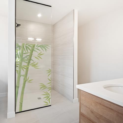 yabaduu Sichtschutzfolie für Duschkabine Duschglastüre Fensterfolie Blickdicht Milchglasfolie wasserfest Deko Klebefolie Badezimmer Dusche selbstklebend YX001 (10 Bambus, 115 x 200cm)