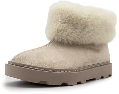 JOMIX Botines Caña Baja Mujer Pelo Sintético Plataforma Ligera Suela Gruesa Antideslizante Interior Peluche Suave Para Casa Y Calle Paseos Cortos Días Fríos ESW2527 Beige 41