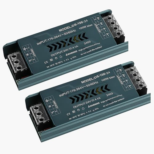 JOYELEC 2 unidades de fuente de alimentación conmutada LED delgada para ingeniería doméstica 4,1 A 24 V 100 W entrada driver transformador AC110 AC220 V a salida DC24 V apto para barras de luz LED de