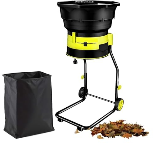 Vepnby 2500W Leaf Shredder with Wheels and Storage Bag, Bladeless Garden Shredder, Electric Leaf Mulcher, 54cm Wide Hopper, Compost Shredder Leaf Crusher, Thatch, and Garden Debris(No power cord)