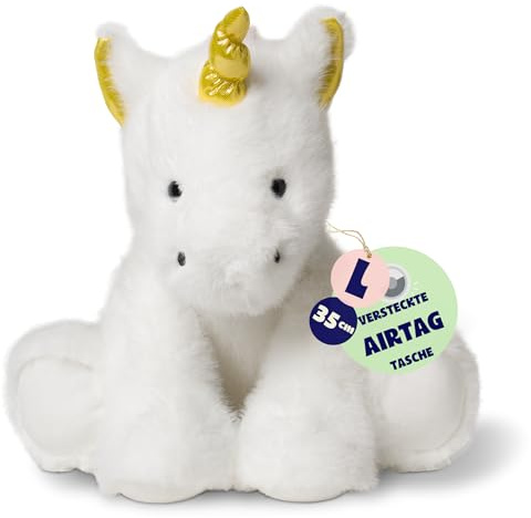 Ljuk® Starshimmer™ Stella – Einhorn Kuscheltier, 30 cm, superweiches Plüsch-Stofftier, mit versteckter AirTag-Tasche, Geschenk für Kinder, Jungen & Mädchen (Classic White)