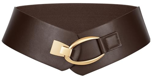 LEACOOLKEY Damen breiter elastischer Gürtel dicker Vintage Stretchy Taillengürtel mit Goldschnalle für Kleider