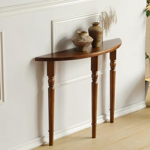 Tavolo consolle a Mezzaluna, Tavolo da Ingresso Stretto, Tavolo Decorativo semicircolare in Legno massello, Tavolo da Divano a Mezzaluna (Noce, 70x25x80 cm)