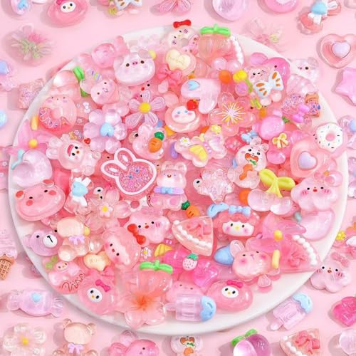 PLUSHCEWT 100 Stücke Niedliche Slime Anhänger Set - 3D Mini Harz Anhänger, Bunte Harz Deko, Süße Harz Charms, Flache DIY Bastelzubehör für Handyhüllen, Nageldesign, Scrapbooking, Haarschmuck
