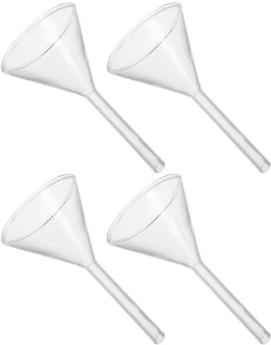 CIYODO Embudo de Vidrio para Lámparas de Queroseno 40 Mm 4 Piezas Embudo de Llenado Preciso Boca Ancha Tallo Corto Transparente para Recarga Aceite Hogar Exterior Laboratorio