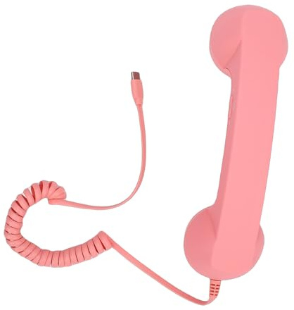 Oreilet Retro Phone Handset, Type C Retro Telephone Wired Handsets with Mic and Speaker, Handheld Cell Phone Receiver Handset for Cell Mobile Video Conferences,Calls,Meetings (Pink)