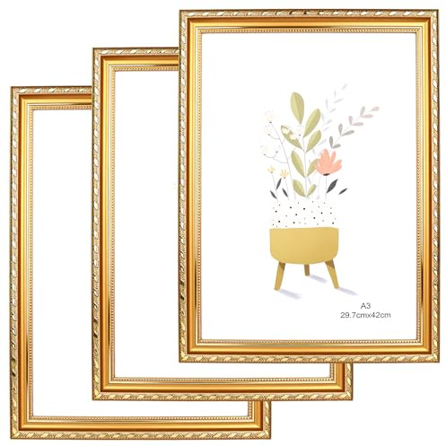 YYTECH 3 Stück 30x40 cm (A3) Bilderrahmen Vintage, Fotorahmen Holz Vintage, Braun Gold Bilderrahmen, Bilderrahmens Holz, Rustikal Vintage Wand- und Tischbilderrahmens für Familie, Hochzeitsgeschenk
