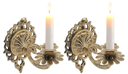DRELD 2Pcs Wall Candle Sconces - Cast Iron Candle Holders for Taper Candles | Vintage Metal Fixtures Wall Decor Candlestick with Yard Channel, Fireplace Mantel & Home Decor
