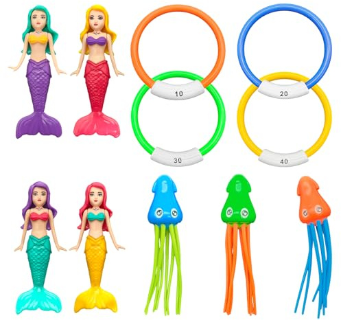 Meanju Unterwasser Tauchspielzeug Set,11 Stück Tauchspielzeugs für Kinder | Meerjungfrau Tauchspielzeugs,Unterwasser Tauchringe,Pool Spielzeug,Sommer Poolparty Geschenk für Jungen und Mädchen