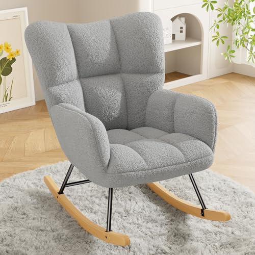 Hawthyhome Schaukelstuhl mit Armlehnen bis 136 kg, Grau