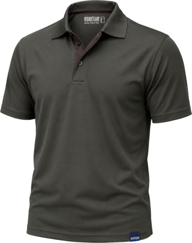 WORKTEAM Polo técnico de Manga Corta, Ligero, Transpirable y de Secado rápido con Cuello clásico y Tapeta de Tres Botones. Unisex Verde Caza L