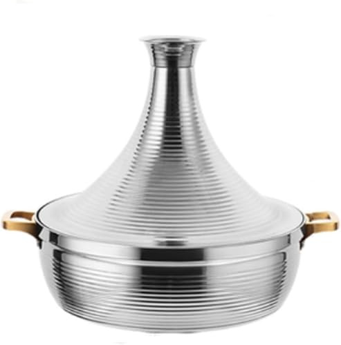 Grande Pentola Tajine Antiaderente in Acciaio Inox - Casseruola Marocchina con Coperchio A Cono E 2 Manici Ergonomici per Unautentica Esperienza di Cottura Silver 26cm/10.2in