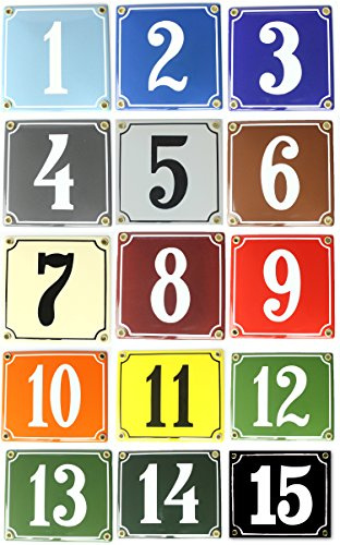Bunte Emaille Hausnummer 1-5 stellig 16 verschiedene Farben und 5 Schriften Wunschzahl Wunschtext Buchstaben (4-stellig 22x12 cm)