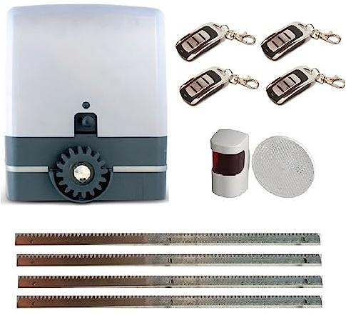 Professionell komplett KIT Enkel skjutdörr för dörrar upp till 600kg.+ kontrollbox med mottagare + 4 fjärrkontroller + spegel fotocell + 4 mtrs stål dragkedja