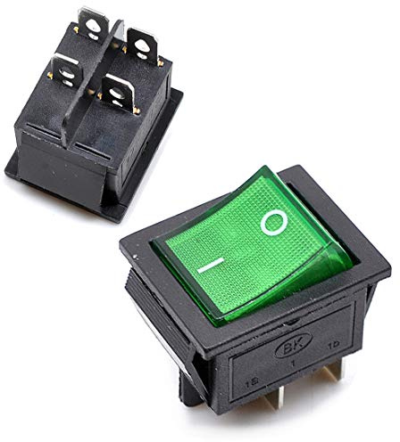 Oiyagai 10 Stück KCD4 DPST Wippschalter mit grüner Kontrollleuchte, 4-polig, 16A 250V / 20A 125V, Ein/Aus, Panel-Montage Kippschalter für Stromsteuerung und Geräte