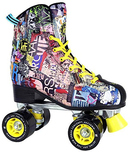 KRF Kinder Rollschuhe, Roller Figure Quad, Retro Retro Art, Multicolor, 36, 0017092T36