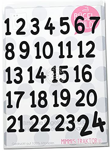 Bügelbild Adventkalender Zahlen 1-24 Flockfolie Aufbügler Applikationen Bügelsticker für Stoffe Textilien Kinder zum Aufbügeln Flicken, Farbe:schwarz