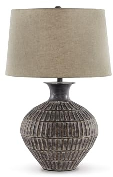 Signature Design by Ashley Magan 285. Textured Bronze Metal Table Lamp, Antique Brown Finish