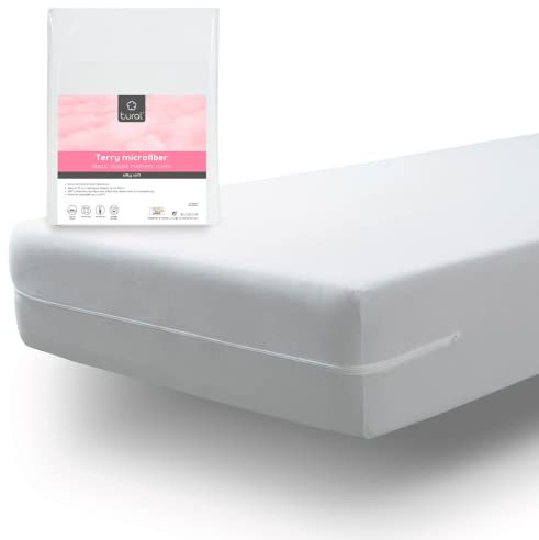 Tural – Elastischer Matratzenbezug aus seidig weichem Mikrofaser-Frottee. Größe 90 x 190/200 cm | Matratzenschoner mit Reißverschluss | Für Matratzen mit Einer Höhe von 30 cm