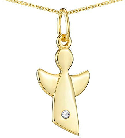 Materia Engel Anhänger Gold mit Kette - 925 Silber Kinder Schmuck vergoldet mit Zirkonia - Geschenk Taufe Geburtstag