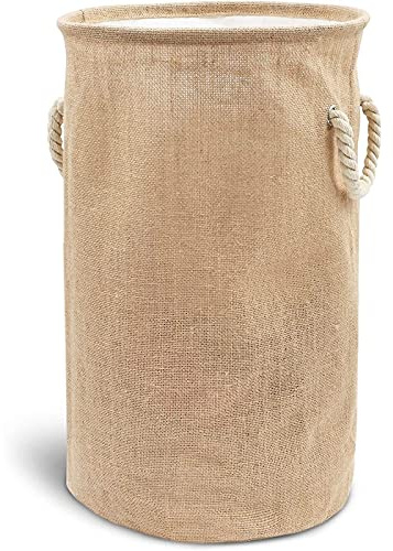 56cm Collapsible Laundry Basket with Drawstring Closure, Round Freestanding Clothes Hamper