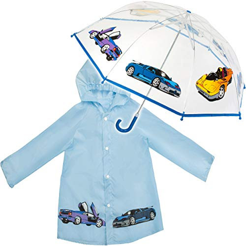 alles-meine.de GmbH 2 TLG. Set: Regenschirm + Regenjacke - Auto & Fahrzeuge - Kinderschirm - Ø 79 cm - durchsichtig & durchscheinend - transparent - Regencape - Kinder - 2 bis 6 ..