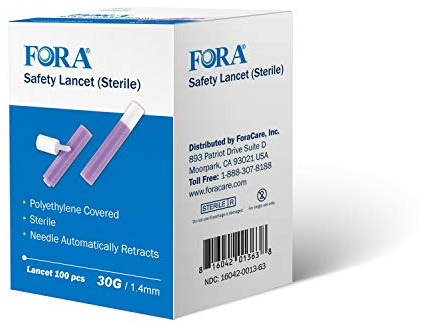 FORA Sterile Safety Lancet (5086), 1.4mm Depth, 30 Gauge, 100 Count, Lancing Device Not Required