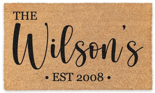COCO MATS 'N MORE Personalized Coco Doormat -, Vinyl Backing | Personalized Welcome Mats | Tough Coir Bristles More Effective at Getting Dirt Out (Family Established, 22 x 36)