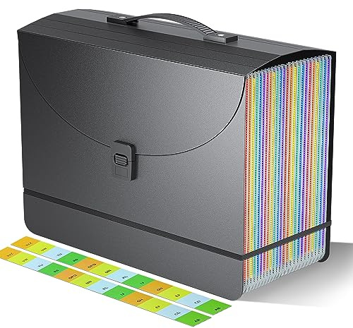 Organizador de archivos de acordeón, 12 bolsillos expandibles, colores arco iris, carpeta de archivo de acordeón de tamaño A4, caja de documentos expandible para papel y archivo