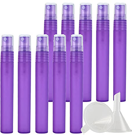 ZEOABSY 10 Pezzi 10ml Flaconi Spray Vuoti, Bottiglie Spray Viola opaco Plastica Fine Nebbia Bottiglia Set da Viaggio, Flacone Spray Vuoto con Pompa, acqua Profumo Sprayper