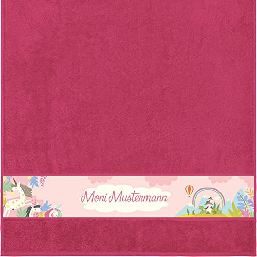 Manutextur Duschtuch mit Namen - personalisiert - Motiv Einhorn 1 - viele Farben & Motive - Dusch-Handtuch - Fuchsia - Größe 70x140 cm - persönliches Geschenk mit Wunsch-Motiv und Wunsch-Name
