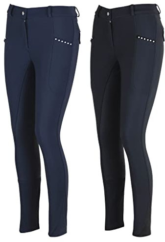 Lazura - Damen Winter Reithose Tatjana | Vollbesatz aus Silikon | Reiterhose mit 2 seitlichen Handytaschen | dunkelblaue Vollbesatzreithose | Reitbekleidung in Größe 44