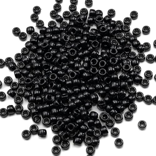 1000 Stück schwarze Pony-Perlen aus Acryl, 6 x 9 mm, für Kunsthandwerk, Armbänder, Halsketten, Schmuckherstellung, Ohrringe, Haarflechten (schwarz)