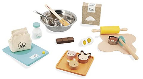 Janod - Meine Konditorei - Rollenspielzeug Küche und Essgeschirr - 19 Zubehörteile aus Holz und Filz - FSC-zertifiziert - Wasserfarbe - ab 3 Jahre, J06618