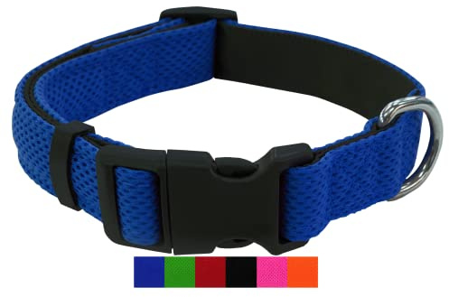 DEY - Premium Hundehalsband Air Mesh | Verstellbar | für Kleine, Mittelgroße u. Große Hunde | viele Farben u. Größen | Halsband Hund Katzen | Hunde-Halsbänder | Welpen-Halsband | Blau, S
